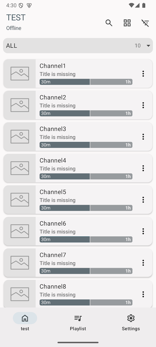 OTTPlayer channel list with EPG